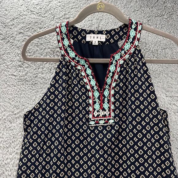 THML Medium Halter Top Dress Embroidery Lined Casual Vacation Beach Party Fun - Picture 2 of 12